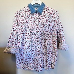 Vintage Cabin Creek Floral Button-Down Shirt With Denim Collar